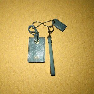 VTG Coach Hang Tag Lot Blue Patent Leather Luggage ID Zipper Pull Bag Charm